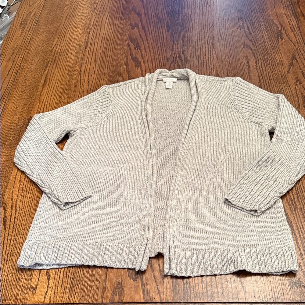 Chico’s Silver Knit Open Cardigan Lightweight Shimmer Sweater Size 2